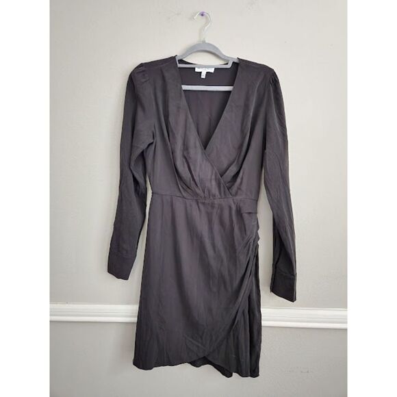 MICHAEL STARS mary surplice long sleeve faux wrap dress in black | Size S - Picture 3 of 6